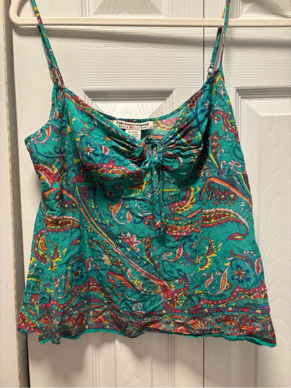 Ralph Lauren Teal Paisley Tie-Front Cami